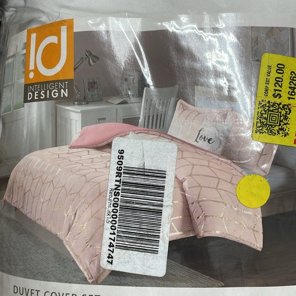 NIB intelligent Design Raina Duvet Set Metallic Print Geometric Style Pillows - Picture 4 of 16